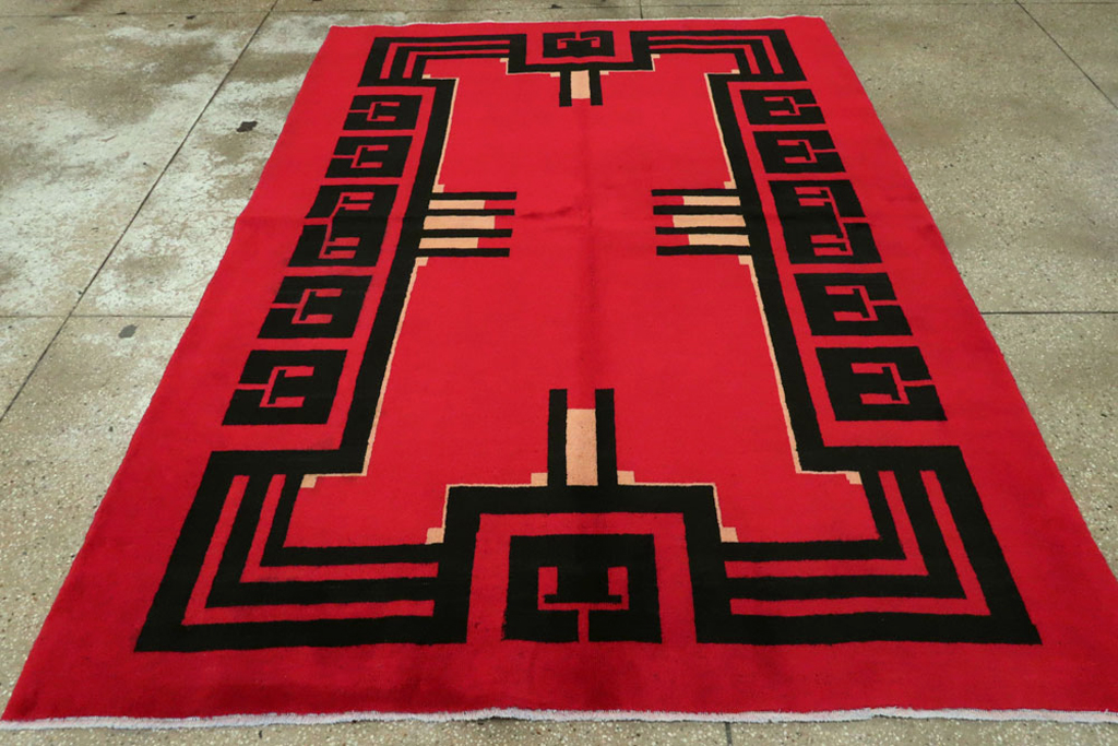 Vintage Persian Mashad Art Deco Rug Inspired By Edward McKnight Kauffer, No.25350 - Staging