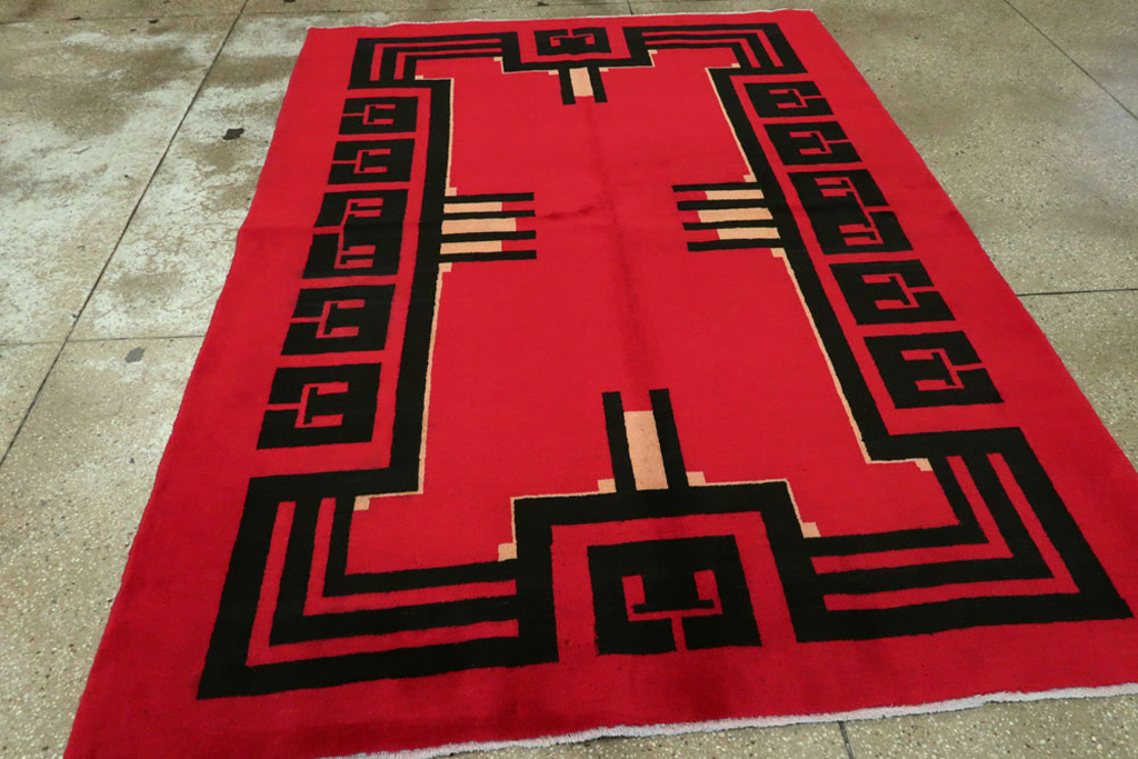 Vintage Persian Mashad Art Deco Rug Inspired By Edward McKnight Kauffer, No.25350 - Staging
