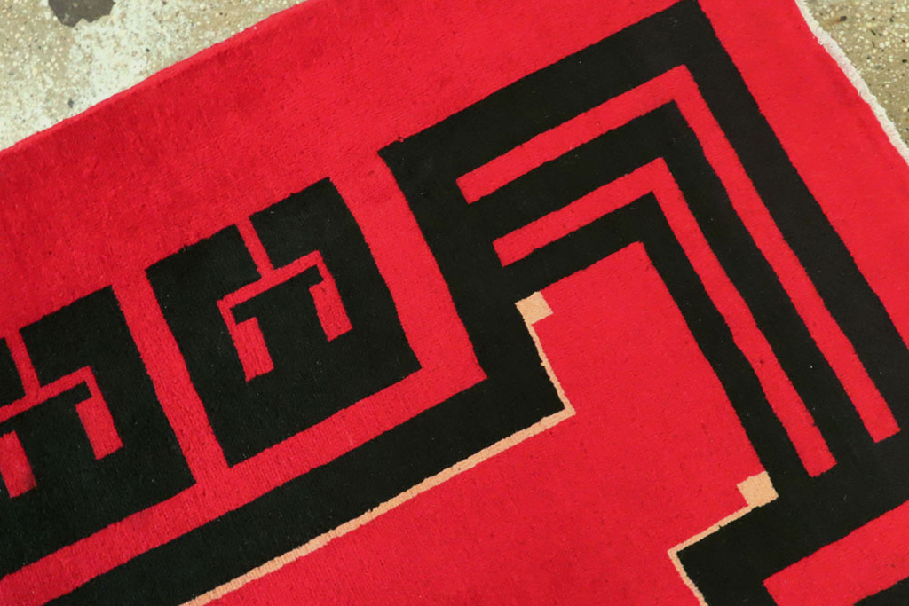 Vintage Persian Mashad Art Deco Rug Inspired By Edward McKnight Kauffer, No.25350 - Staging