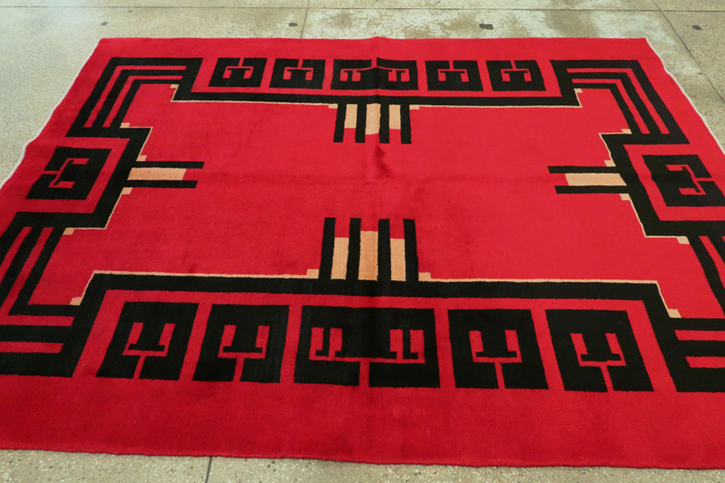 Vintage Persian Mashad Art Deco Rug Inspired By Edward McKnight Kauffer, No.25350 - Staging