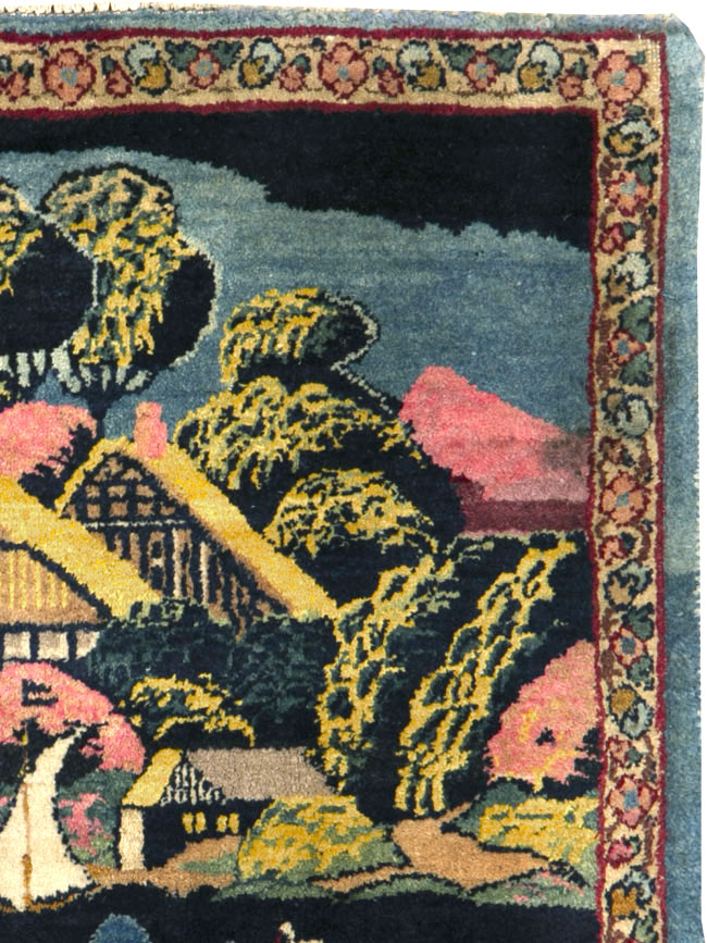 Vintage Persian Kerman Pictorial Rug, No.25357 - Staging