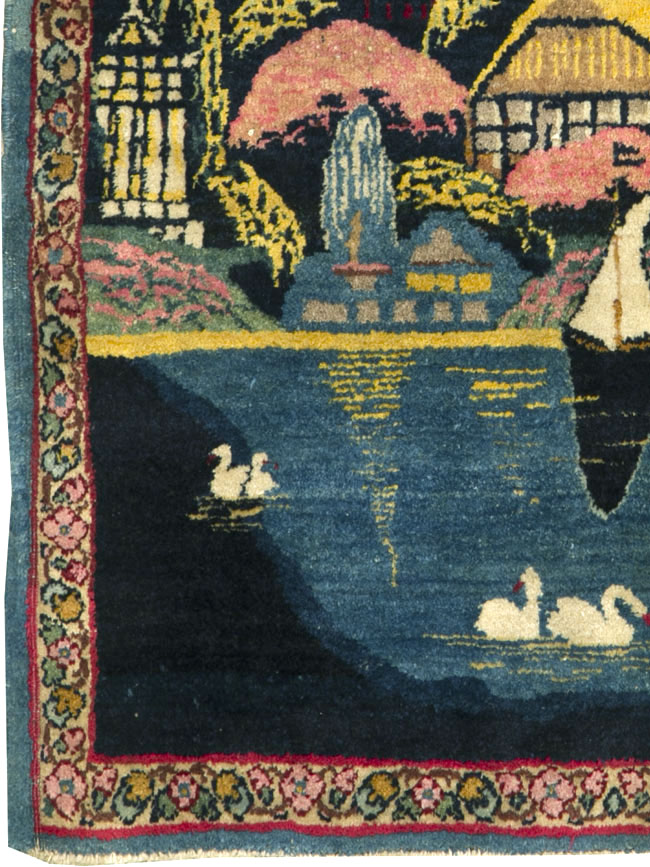 Vintage Persian Kerman Pictorial Rug, No.25357 - Staging