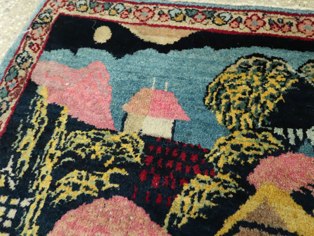Vintage Persian Kerman Pictorial Rug, No.25357 - Staging