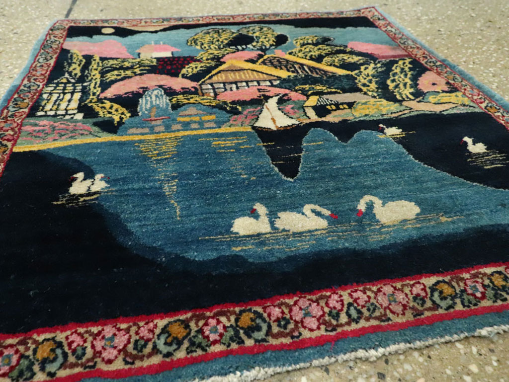 Vintage Persian Kerman Pictorial Rug, No.25357 - Staging