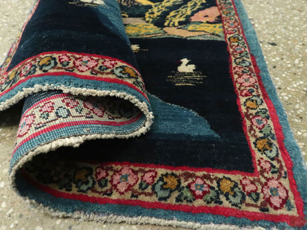 Vintage Persian Kerman Pictorial Rug, No.25357 - Staging