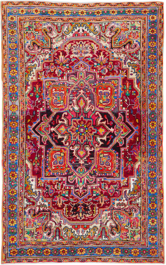 Vintage Persian Heriz Throw Rug (Pair: 1 of 2), No.25376 - Staging