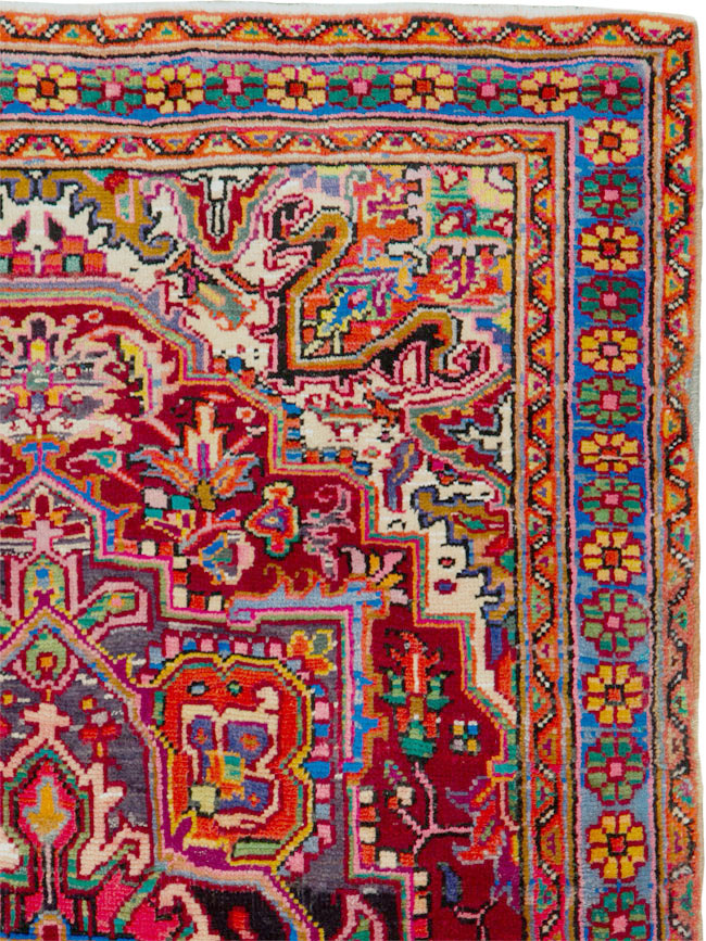 Vintage Persian Heriz Throw Rug (Pair: 1 of 2), No.25376 - Staging