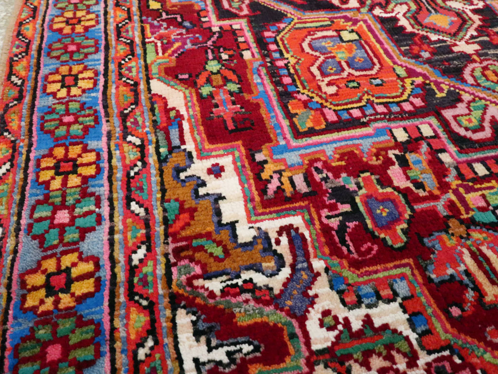 Vintage Persian Heriz Throw Rug (Pair: 1 of 2), No.25376 - Staging