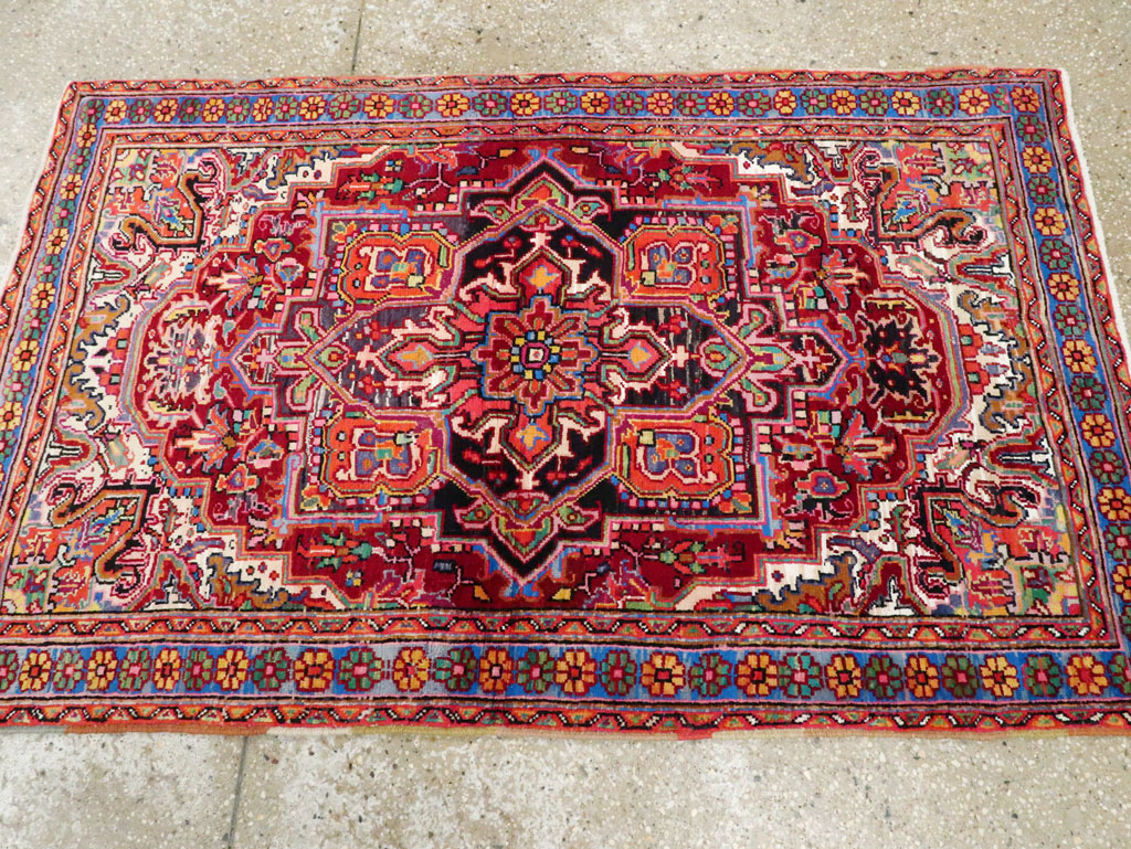 Vintage Persian Heriz Throw Rug (Pair: 1 of 2), No.25376 - Staging