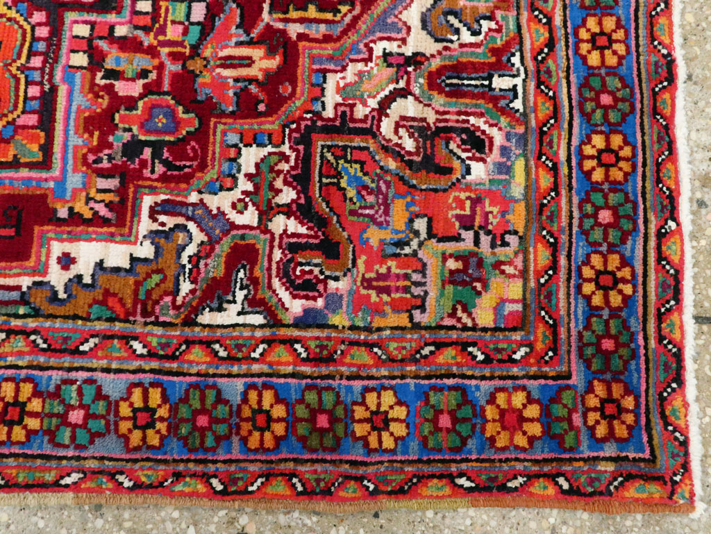 Vintage Persian Heriz Throw Rug (Pair: 1 of 2), No.25376 - Staging