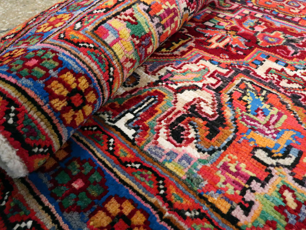 Vintage Persian Heriz Throw Rug (Pair: 1 of 2), No.25376 - Staging