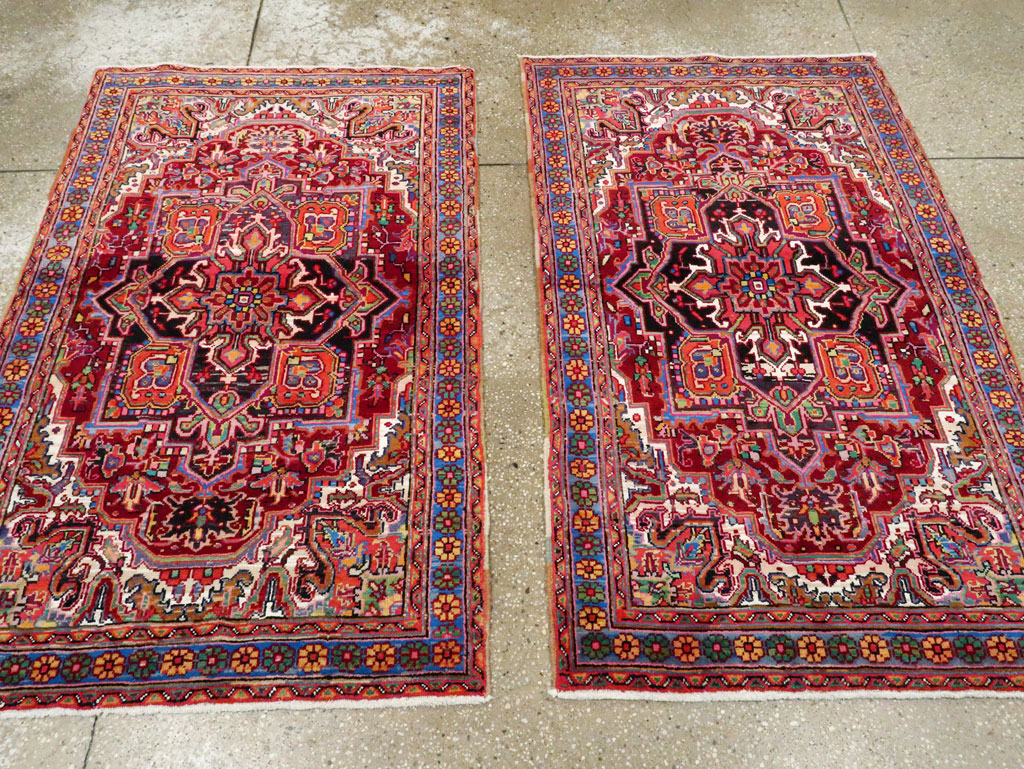 Vintage Persian Heriz Throw Rug (Pair: 1 of 2), No.25376 - Staging
