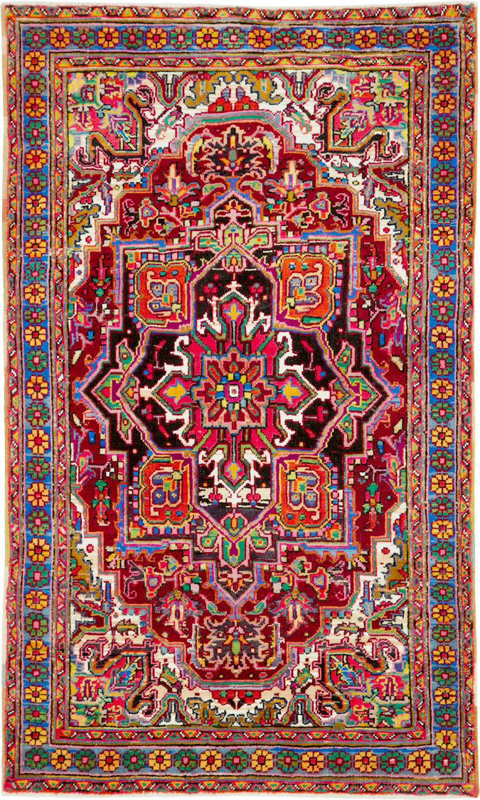 Vintage Persian Heriz Throw Rug (Pair: 2 of 2), No.25377 - Staging