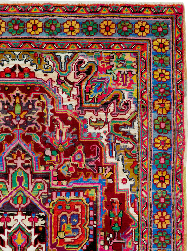 Vintage Persian Heriz Throw Rug (Pair: 2 of 2), No.25377 - Staging