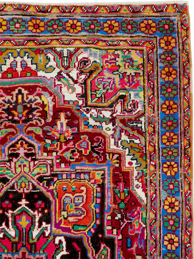 Vintage Persian Heriz Throw Rug (Pair: 2 of 2), No.25377 - Staging