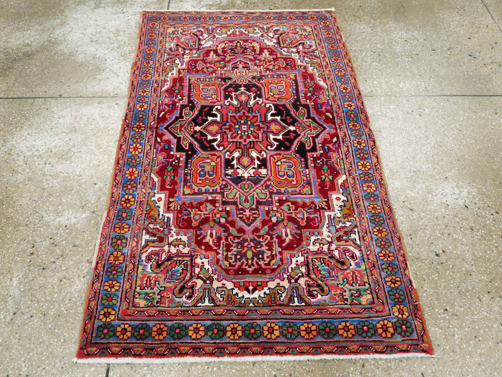 Vintage Persian Heriz Throw Rug (Pair: 2 of 2), No.25377 - Staging