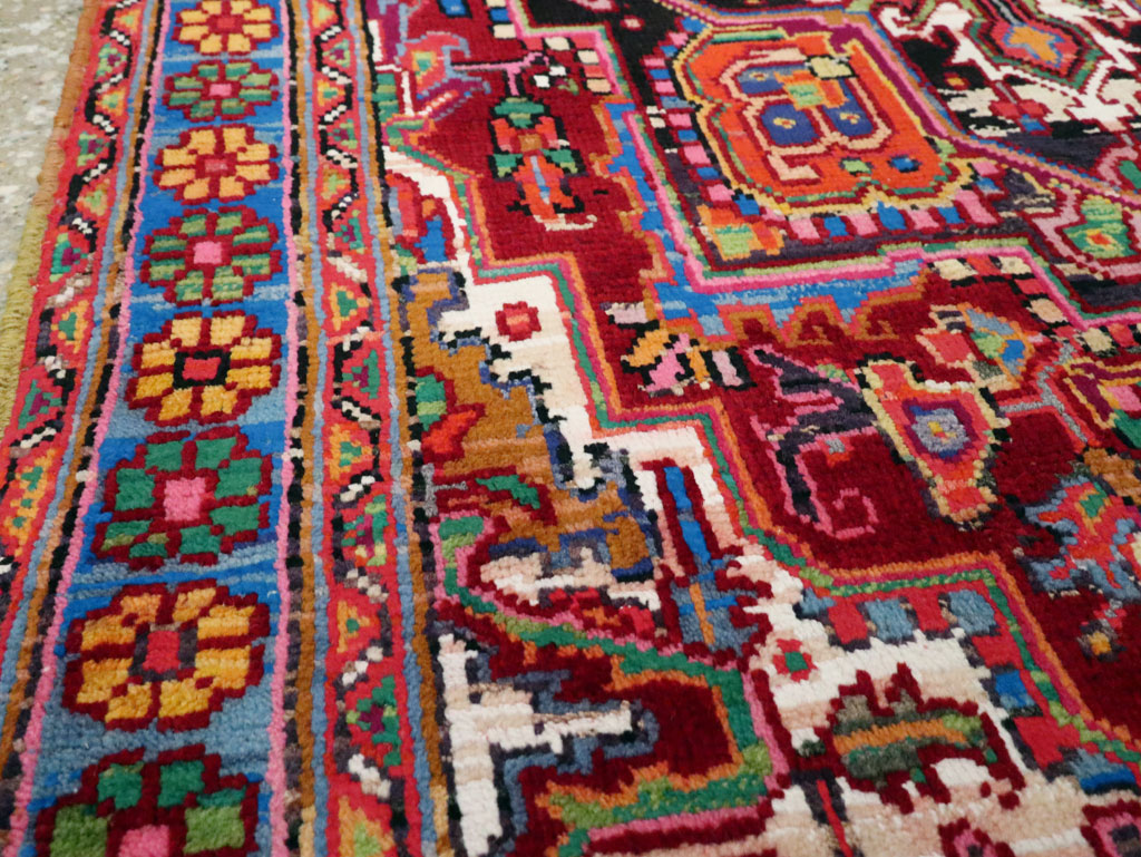 Vintage Persian Heriz Throw Rug (Pair: 2 of 2), No.25377 - Staging