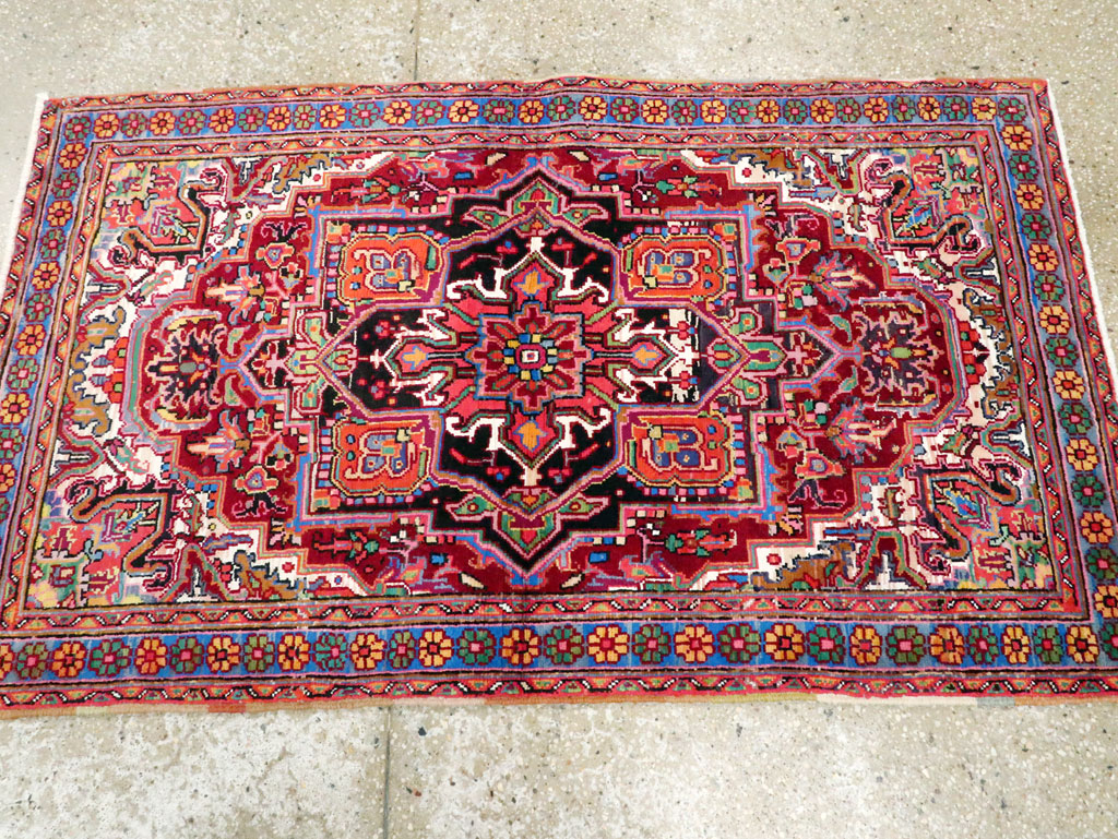 Vintage Persian Heriz Throw Rug (Pair: 2 of 2), No.25377 - Staging