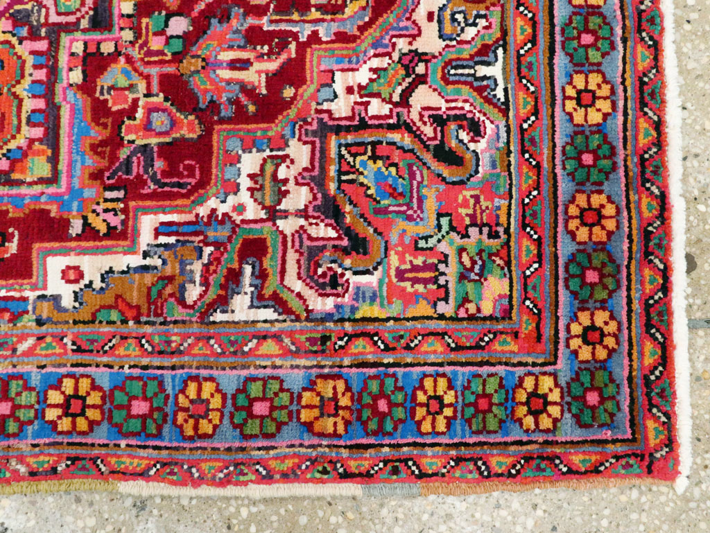 Vintage Persian Heriz Throw Rug (Pair: 2 of 2), No.25377 - Staging