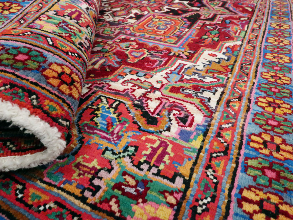 Vintage Persian Heriz Throw Rug (Pair: 2 of 2), No.25377 - Staging