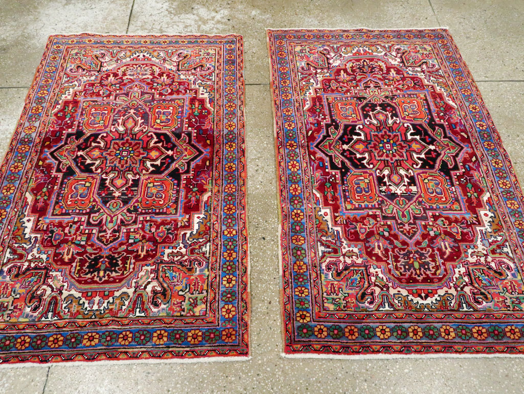 Vintage Persian Heriz Throw Rug (Pair: 2 of 2), No.25377 - Staging