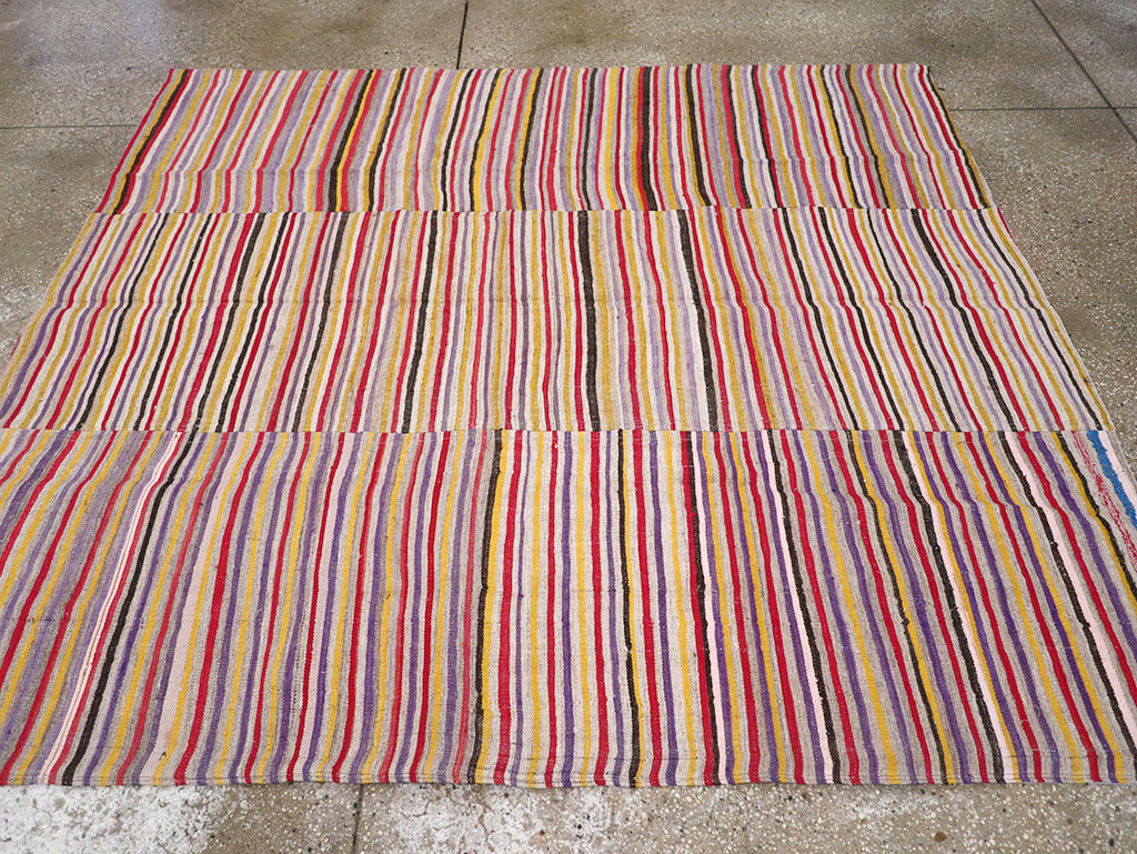 Vintage Persian Flatweave Kilim Square Accent Rug (Pair: 1 of 2), No.25381 - Staging