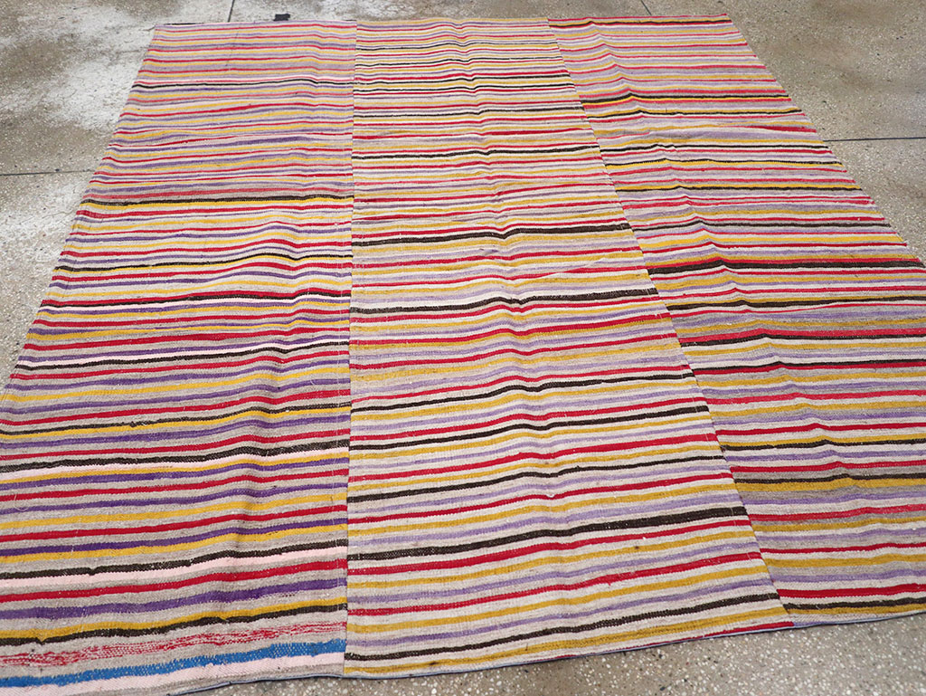 Vintage Persian Flatweave Kilim Square Accent Rug (Pair: 1 of 2), No.25381 - Staging