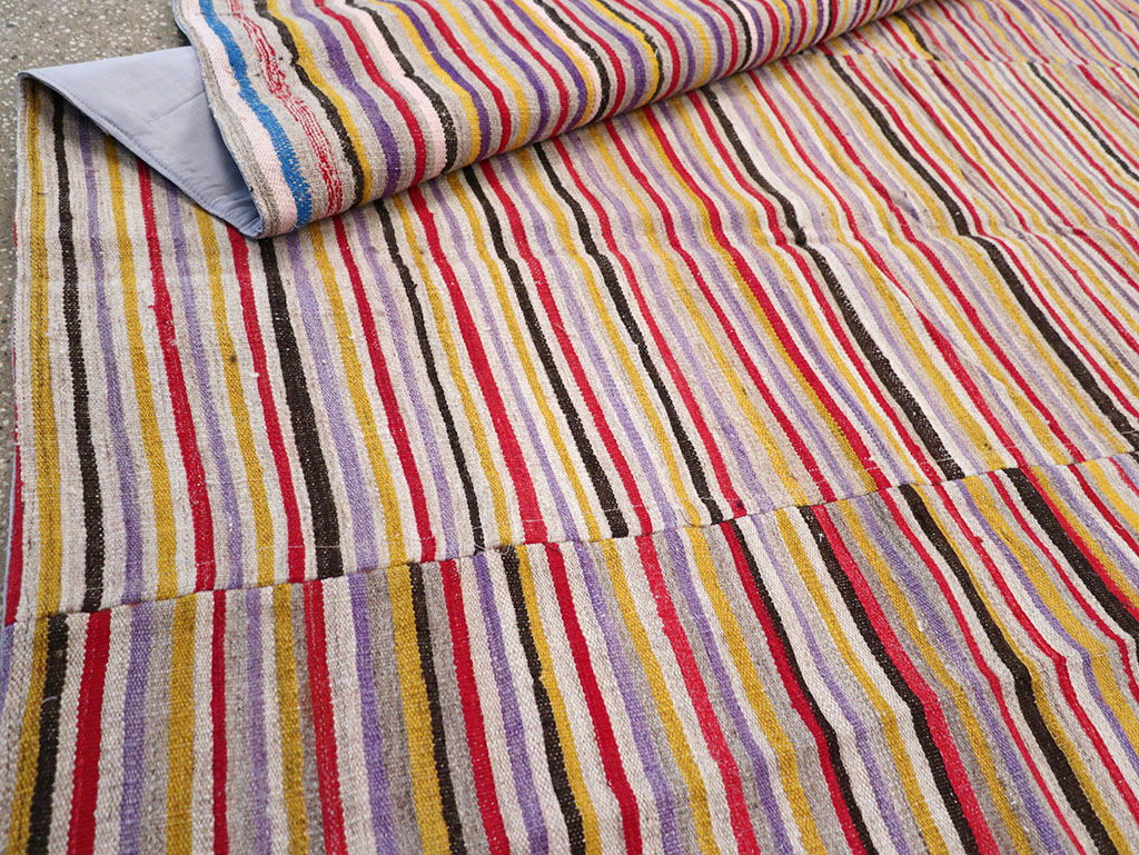 Vintage Persian Flatweave Kilim Square Accent Rug (Pair: 1 of 2), No.25381 - Staging