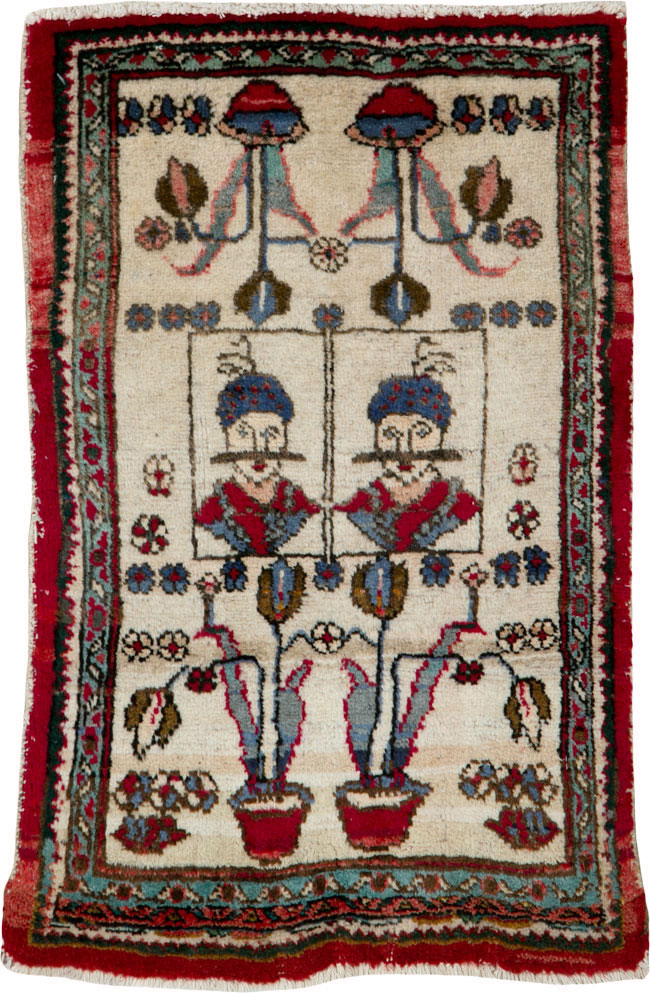 Vintage Persian Hamadan Pictorial Rug, No.25398 - Staging