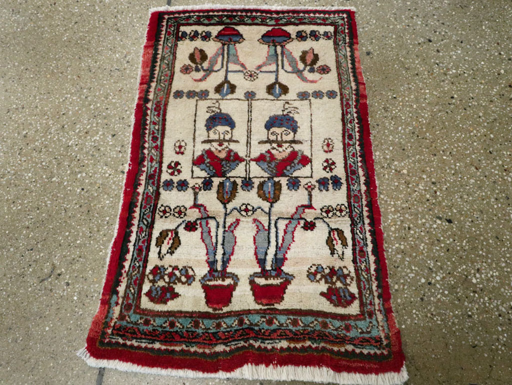 Vintage Persian Hamadan Pictorial Rug, No.25398 - Staging