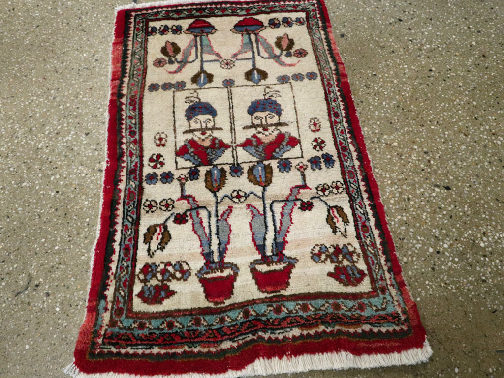 Vintage Persian Hamadan Pictorial Rug, No.25398 - Staging