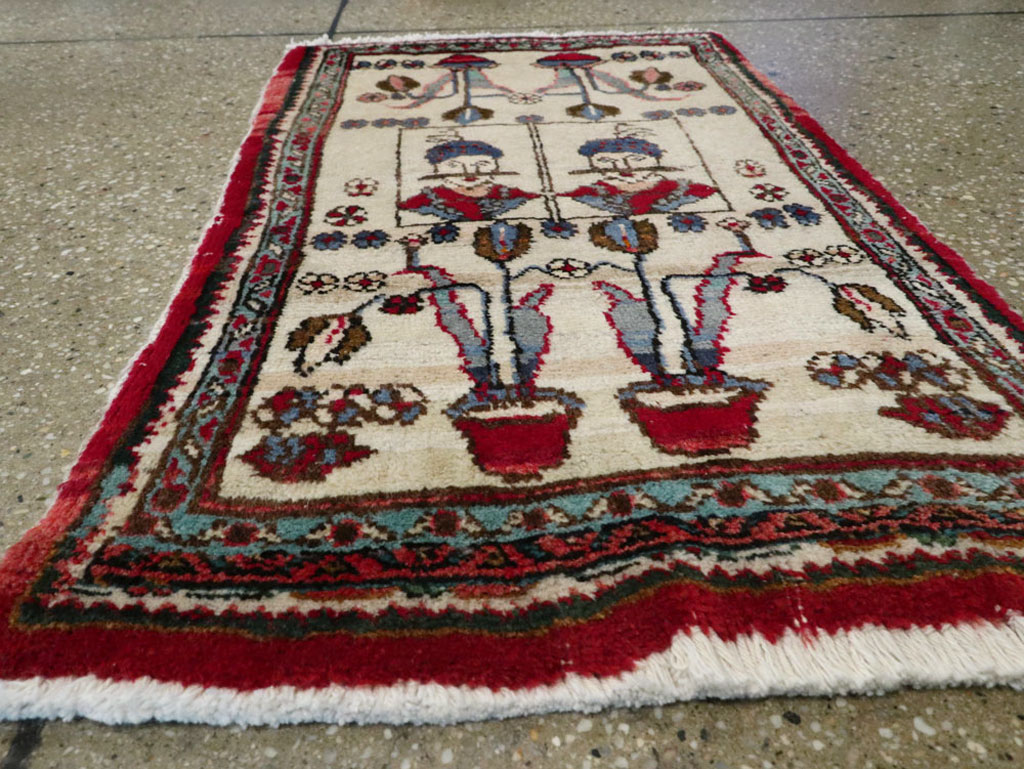 Vintage Persian Hamadan Pictorial Rug, No.25398 - Staging