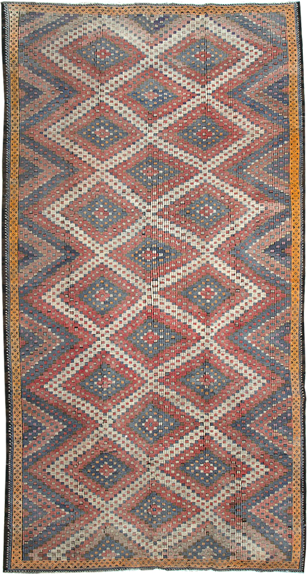 Vintage Turkish Flatweave Kilim Gallery Rug, No.25415 - Staging