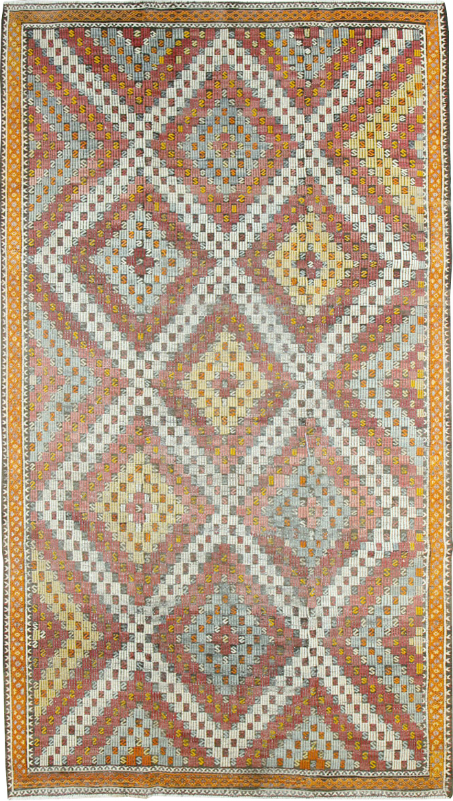 Vintage Turkish Flatweave Kilim Gallery Rug, No.25417 - Staging