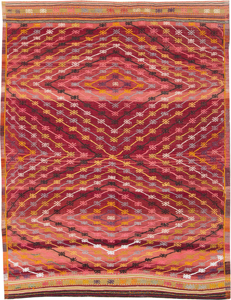 Vintage Turkish Flatweave Kilim Accent Rug, No.25434 - Staging
