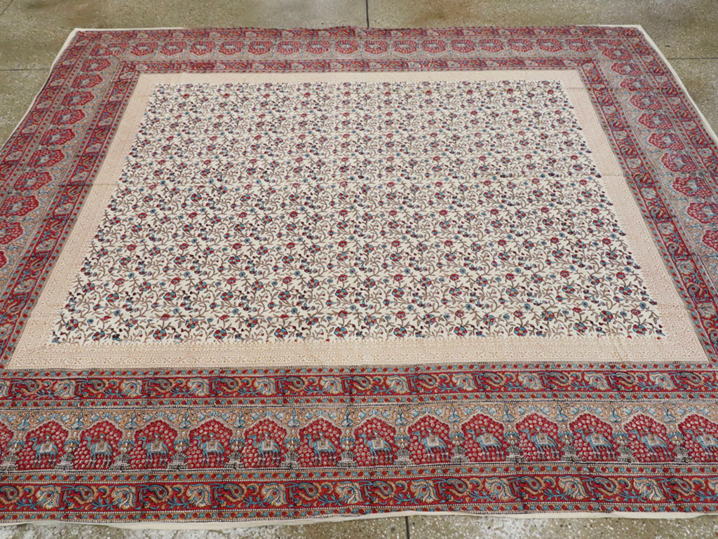 Vintage Persian Isfahan Ghalamkari Square Textile, No.25466 - Staging