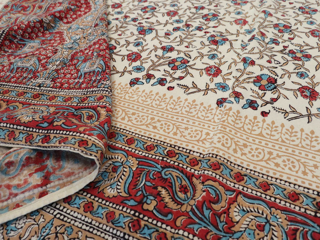 Vintage Persian Isfahan Ghalamkari Square Textile, No.25466 - Staging