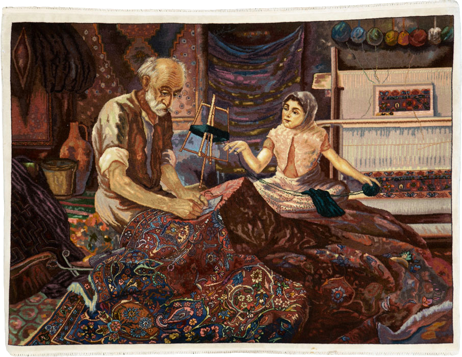 Vintage Persian Tabriz Pictorial Rug, No.25469 - Staging