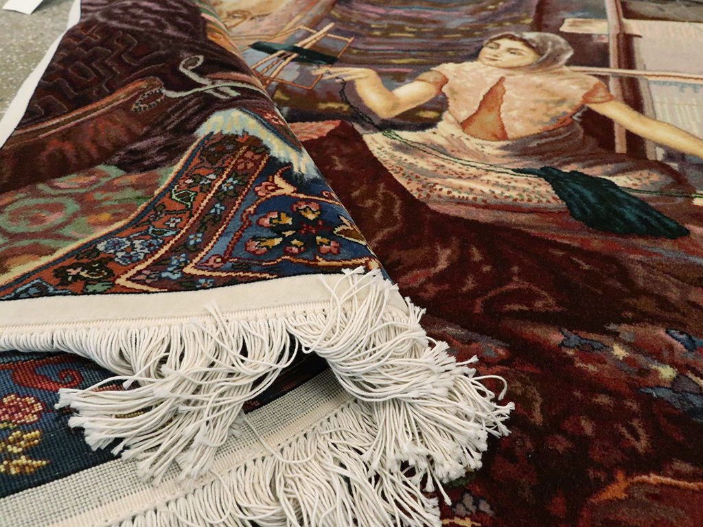 Vintage Persian Tabriz Pictorial Rug, No.25469 - Staging