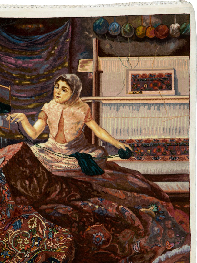 Vintage Persian Tabriz Pictorial Rug, No.25469 - Staging