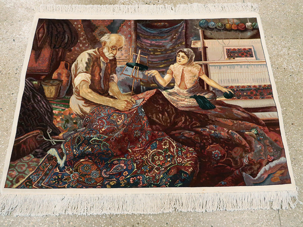 Vintage Persian Tabriz Pictorial Rug, No.25469 - Staging