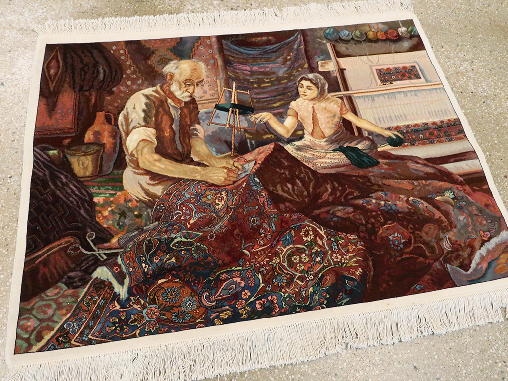 Vintage Persian Tabriz Pictorial Rug, No.25469 - Staging