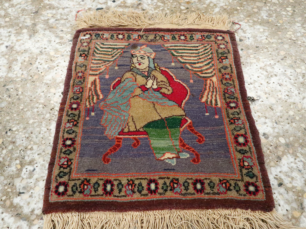 Vintage Persian Tabriz Pictorial Rug, No.25478 - Staging
