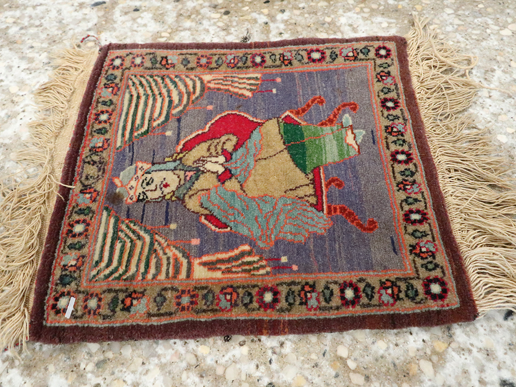 Vintage Persian Tabriz Pictorial Rug, No.25478 - Staging