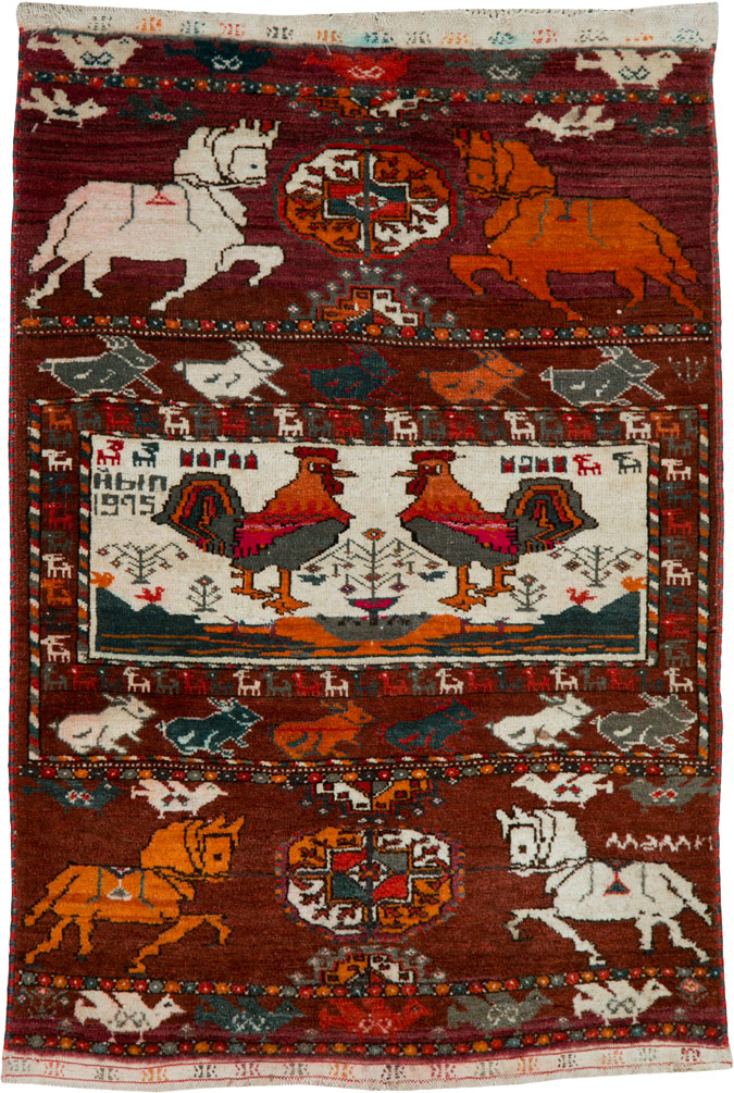 Vintage Central Asian Turkoman Pictorial Rug, No.25495 - Staging