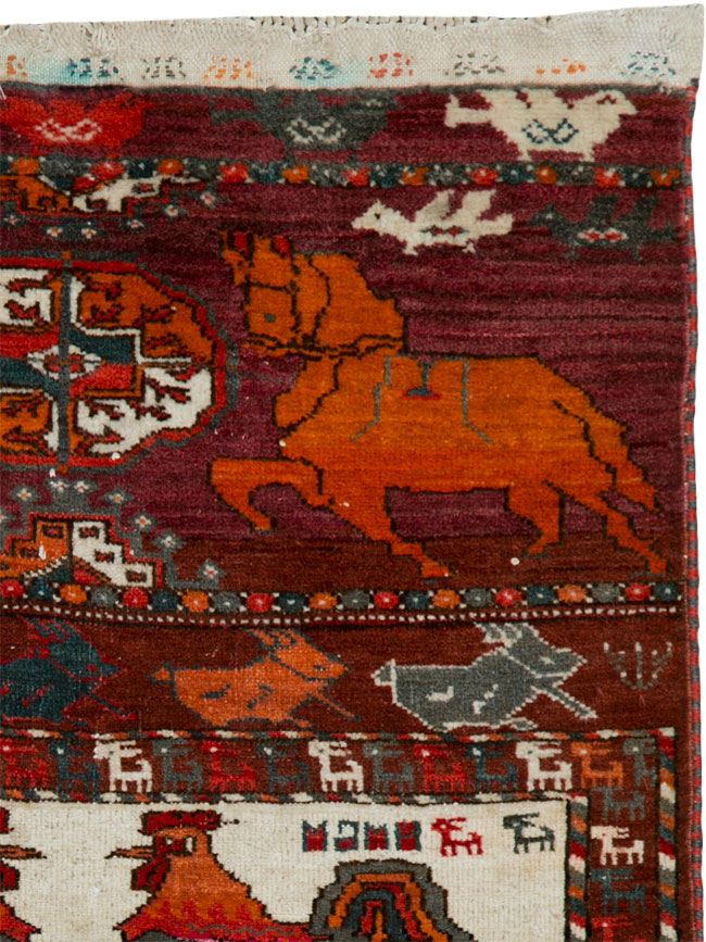 Vintage Central Asian Turkoman Pictorial Rug, No.25495 - Staging