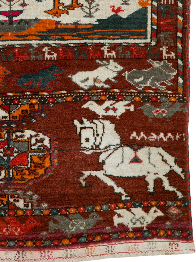 Vintage Central Asian Turkoman Pictorial Rug, No.25495 - Staging