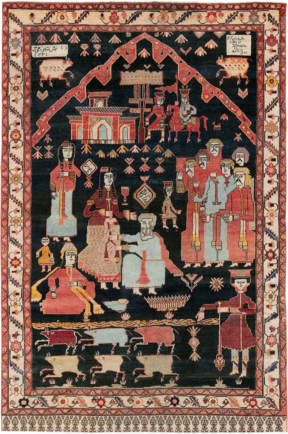 Antique Persian Malayer Pictorial Rug, No.25496 - Staging