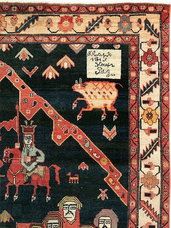 Antique Persian Malayer Pictorial Rug, No.25496 - Staging