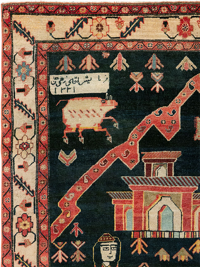 Antique Persian Malayer Pictorial Rug, No.25496 - Staging